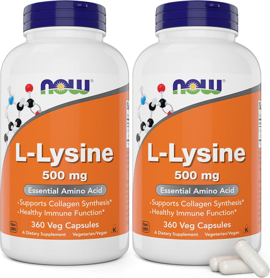 NOW Foods L-Lysine 500 mg - 360 Capsules x 2 - Immune Support Supplement - BoostGo Australia