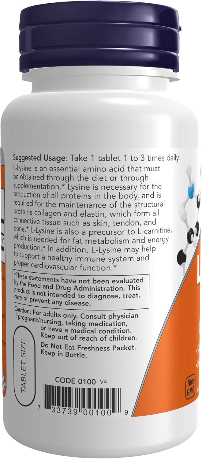 Now Foods L-Lysine 500mg Tablets - 3 Pack, 100 Count Each