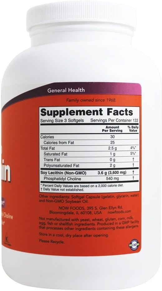 Now Foods Lecithin 19 Grain Softgels, 1200 mg, 400 Count Bottle