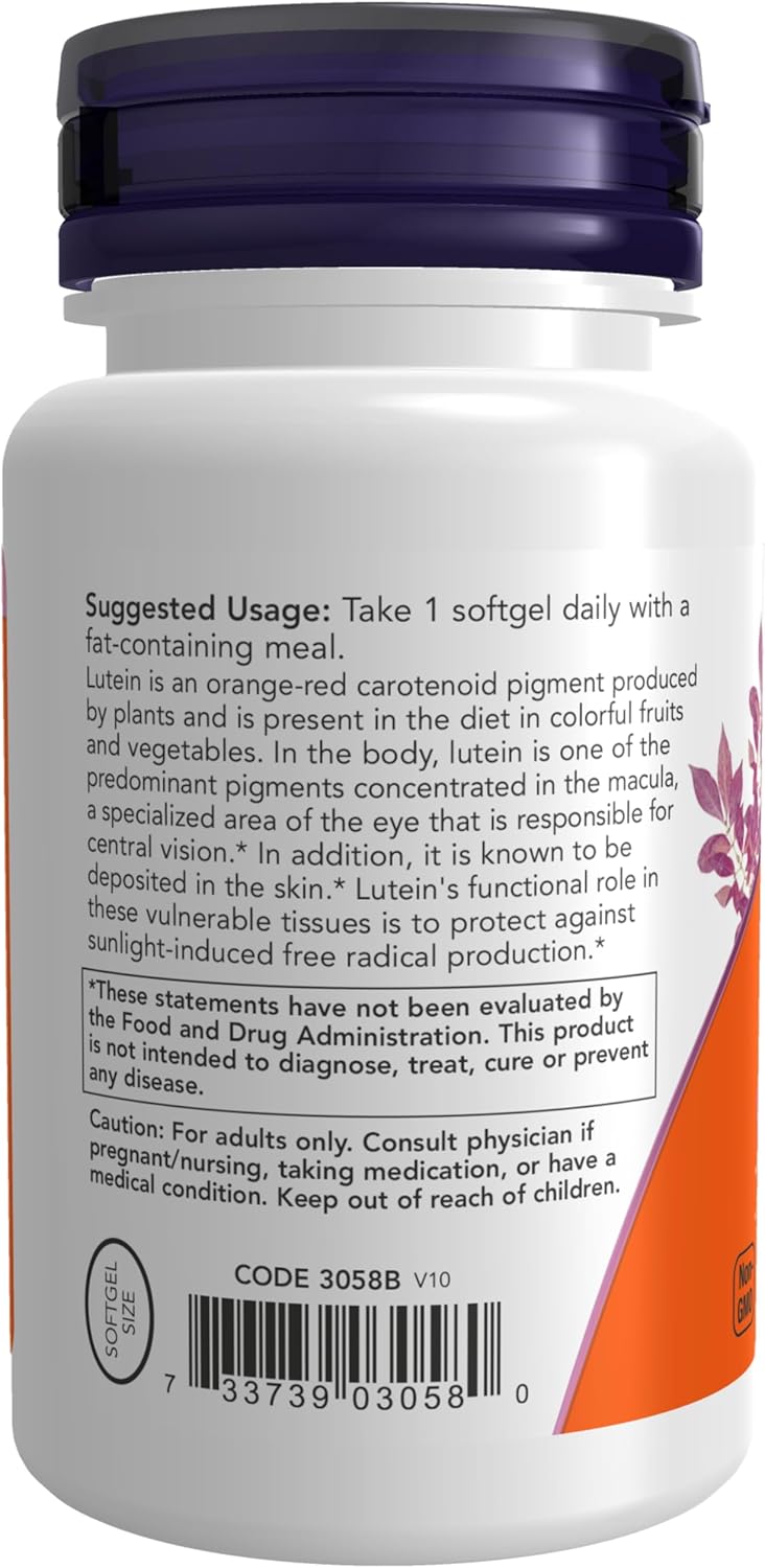 NOW Foods Lutein 10 mg Softgels with Free Lutein Esters, 180 Count