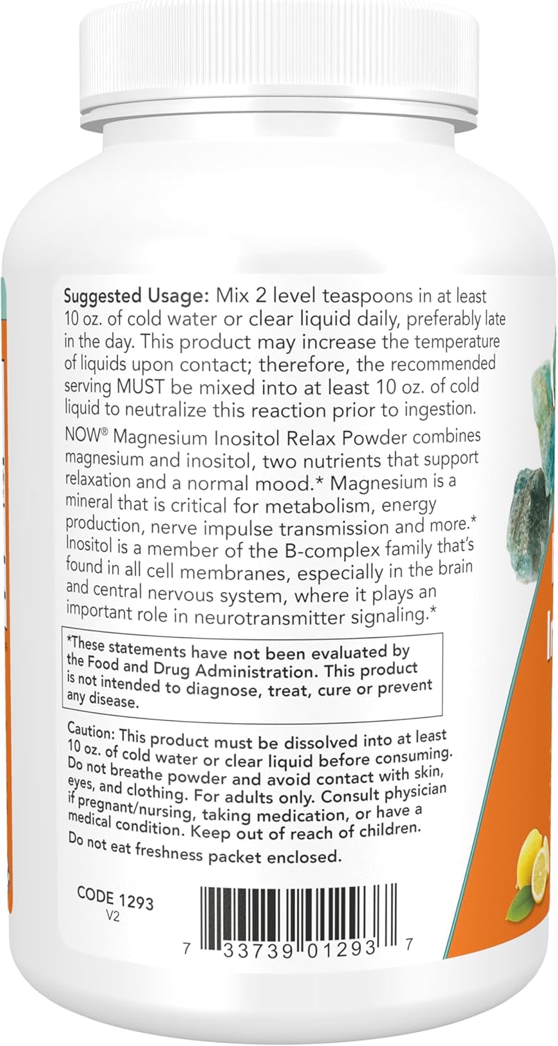 NOW Foods Magnesium Inositol Powder Supplement - Fizzy Lemonade Flavor, 16-Ounce - Relaxation & Nervous System Support