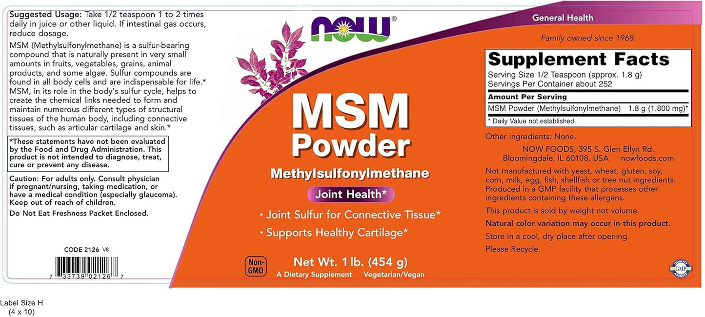 Now Foods Methylsulfonylmethane Joint Sulfur Powder - 1 lb Jar