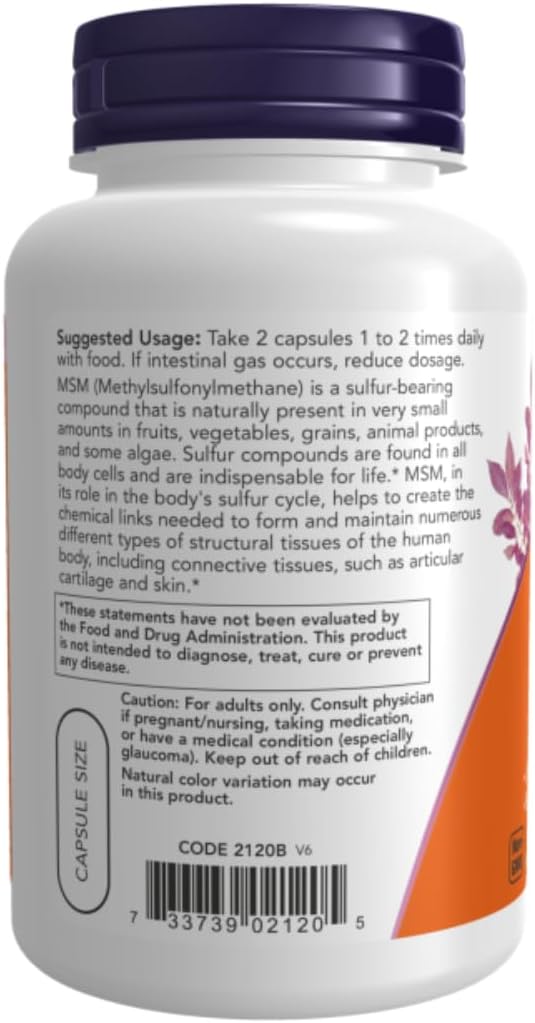Now Foods MSM 1000mg Capsules - 120 Count Bottle