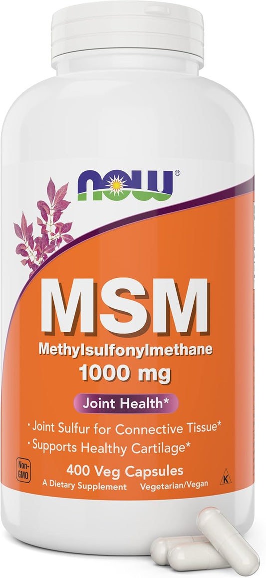 NOW Foods MSM 1000mg Veg Capsules, 400 Count - USA Made Sulfur Supplement for Joint Health - Non-GMO, Vegan-Friendly