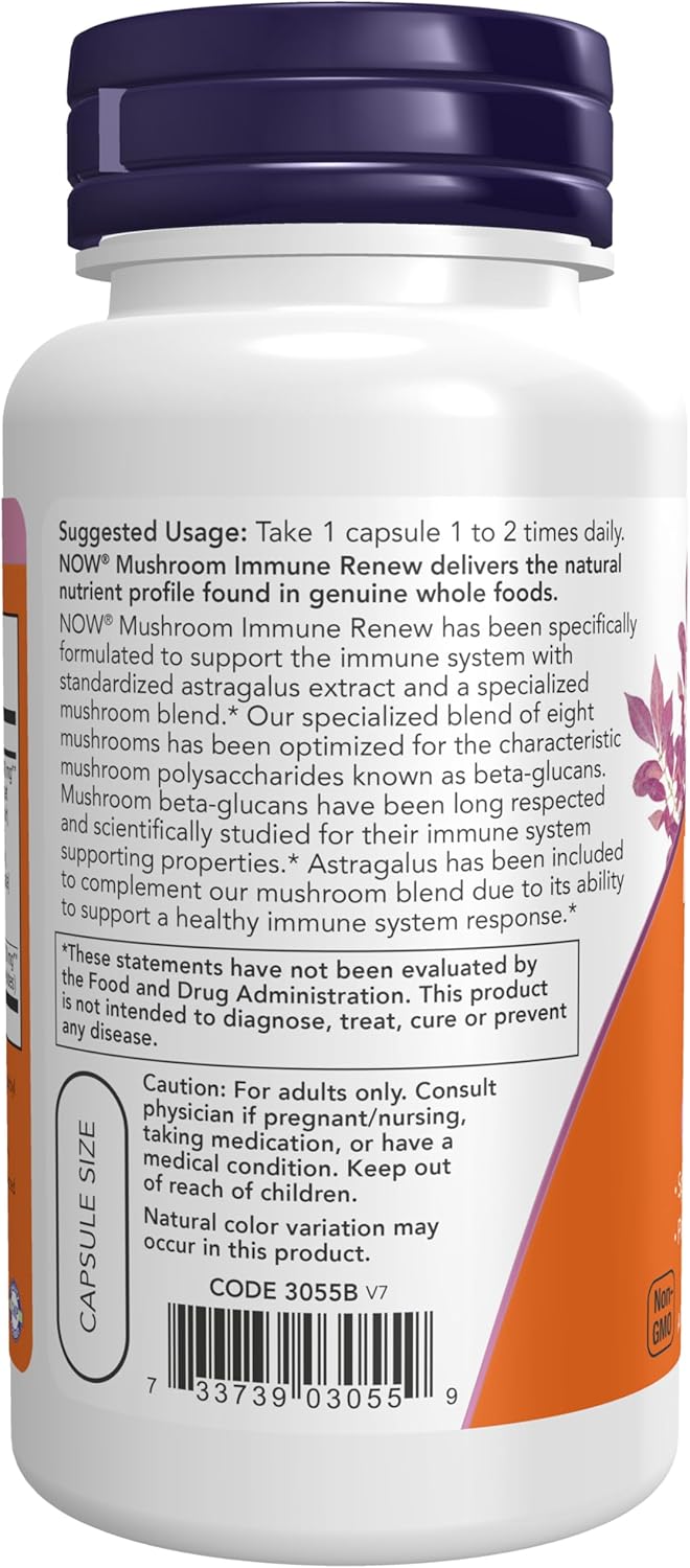 NOW Foods Mushroom Immune Renew 90 Veg Capsules - Pack of 2, Natural Immune Support Supplement