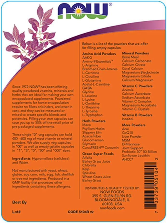 NOW Foods Non-GMO Project Verified Vegetarian Capsules, Size "0", 1,000 Count