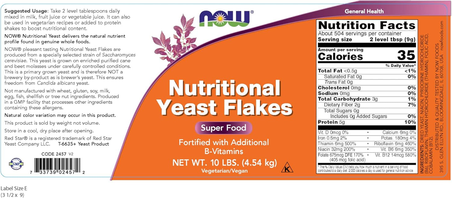 NOW Foods Nutritional Yeast Flakes with Added B-Vitamins, 10-Pound - Super Food Supplement