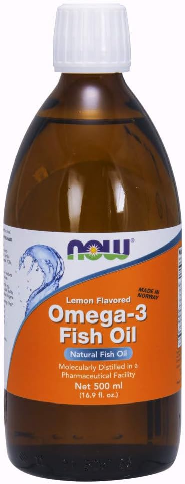 NOW Foods Omega-3 Fish Oil Liquid Supplement, Lemon Flavored, 16.9-Ounce Bottle, Molecularly Distilled