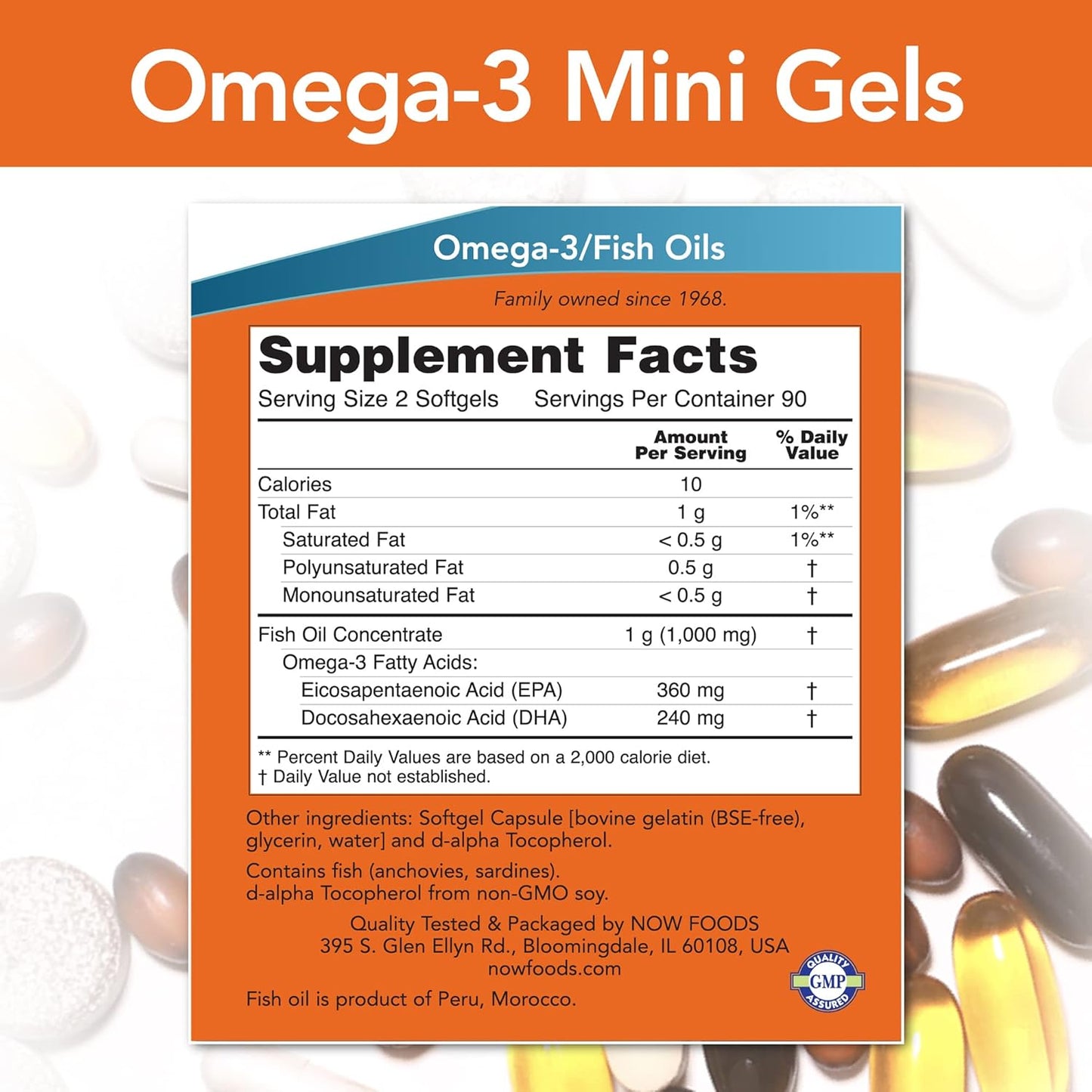 Now Foods Omega-3 Mini Gels, 360 Softgels - Pack of 2