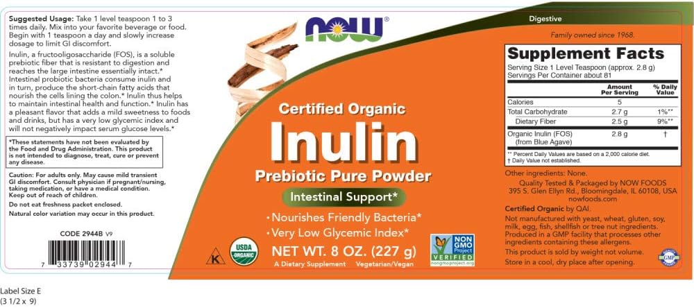 NOW Foods Organic Inulin Powder - 8 Oz Jar