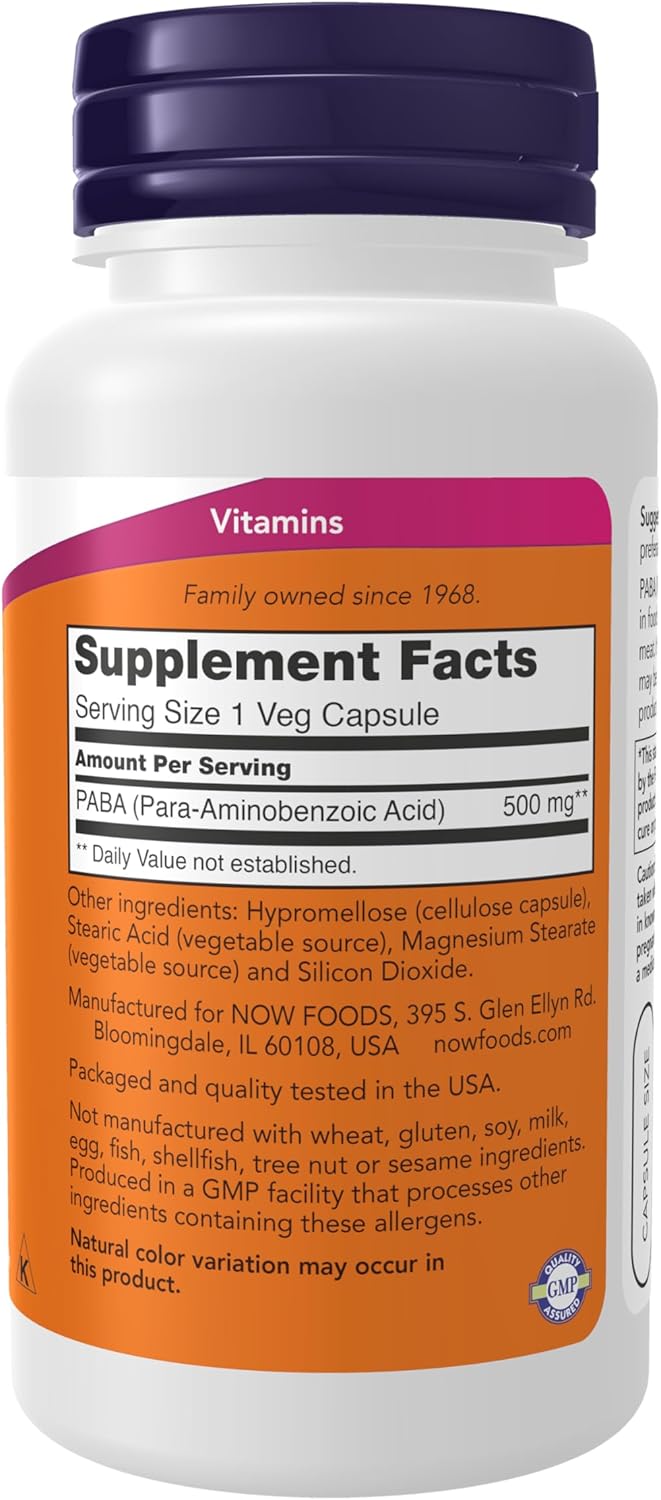 NOW Foods PABA 500 mg Supplements - B-Complex Family - 100 Capsules