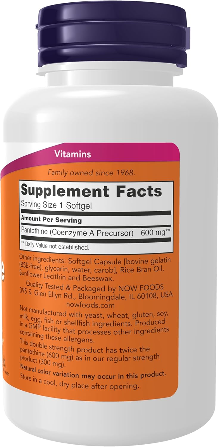 NOW Foods Pantethine Softgels - 600 mg, 60 Count (Pack of 2) - High Quality Supplement