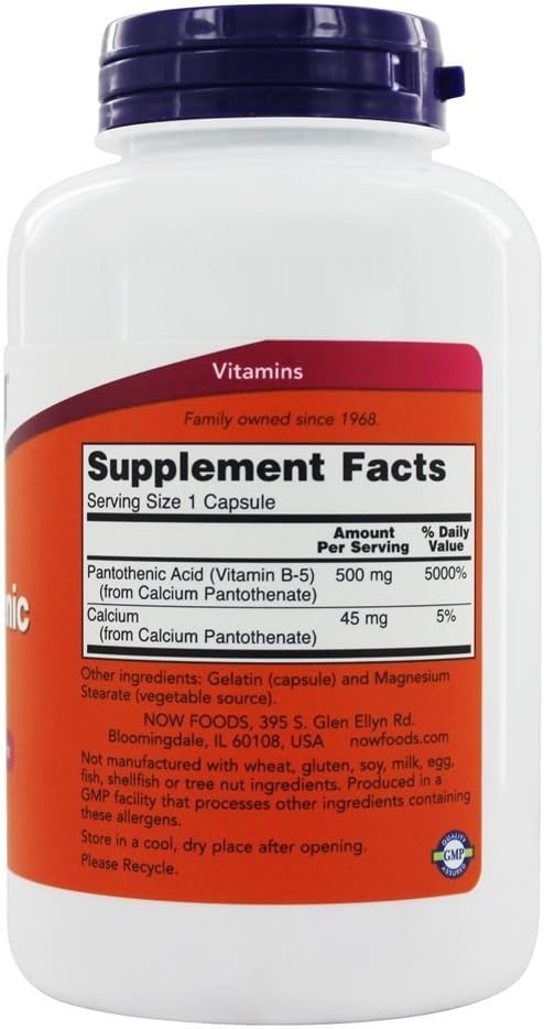 Now Foods Pantothenic Acid 500mg - 250 Capsules x 2 Pack