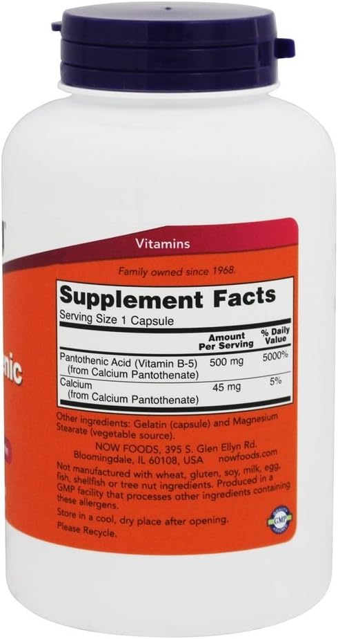 Now Foods Pantothenic Acid 500mg - 250 Capsules x 2 Pack