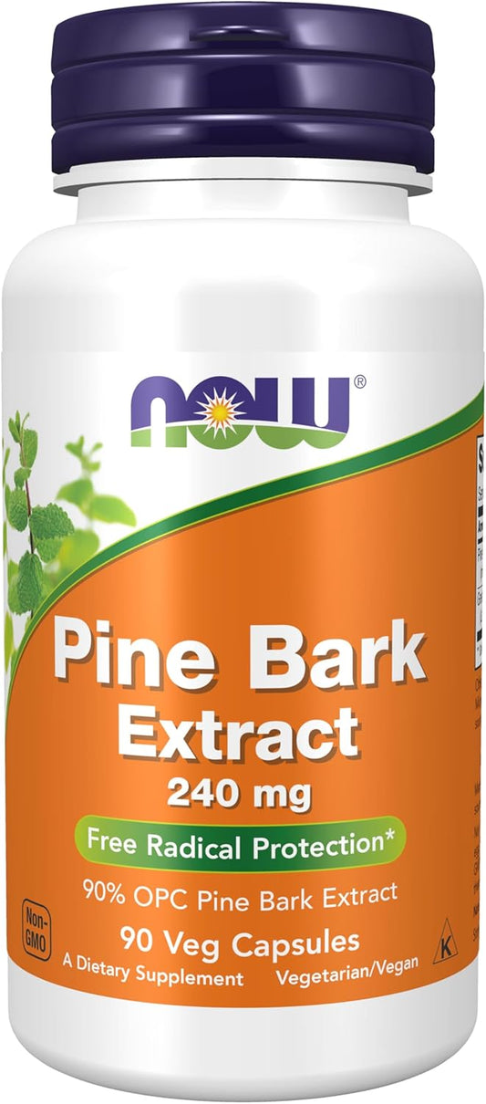 NOW Foods Pine Bark Extract 240mg - 90 Veg Capsules, High Potency 90% OPC Supplement
