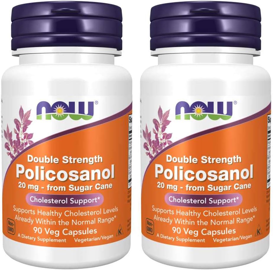 Now Foods Policosanol Double Strength 90 Vegetable Capsules - Pack of 2 - Cardiovascular Support Supplement