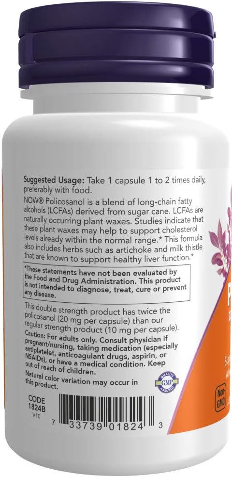 Now Foods Policosanol Double Strength 90 Vegetable Capsules - Pack of 2 - Cardiovascular Support Supplement