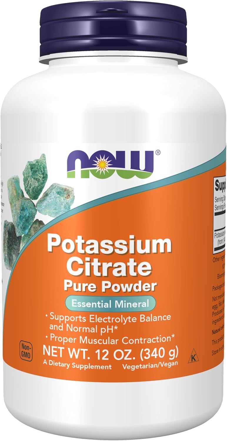 NOW Foods Potassium Citrate Powder - Electrolyte Balance Support - Essential Mineral Supplement - 12-Ounce Size