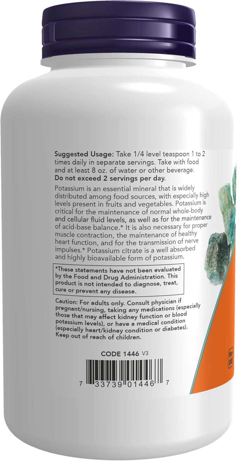NOW Foods Potassium Citrate Powder - Electrolyte Balance Support - Essential Mineral Supplement - 12-Ounce Size