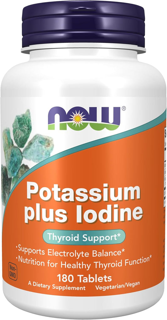 NOW Foods Potassium Iodide Supplement for Electrolyte Balance and Thyroid Support - 180 Tablets