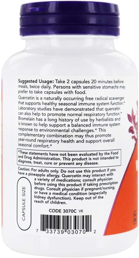 NOW Foods Quercetin with Bromelain Capsules - 120 Vegetarian Capsules