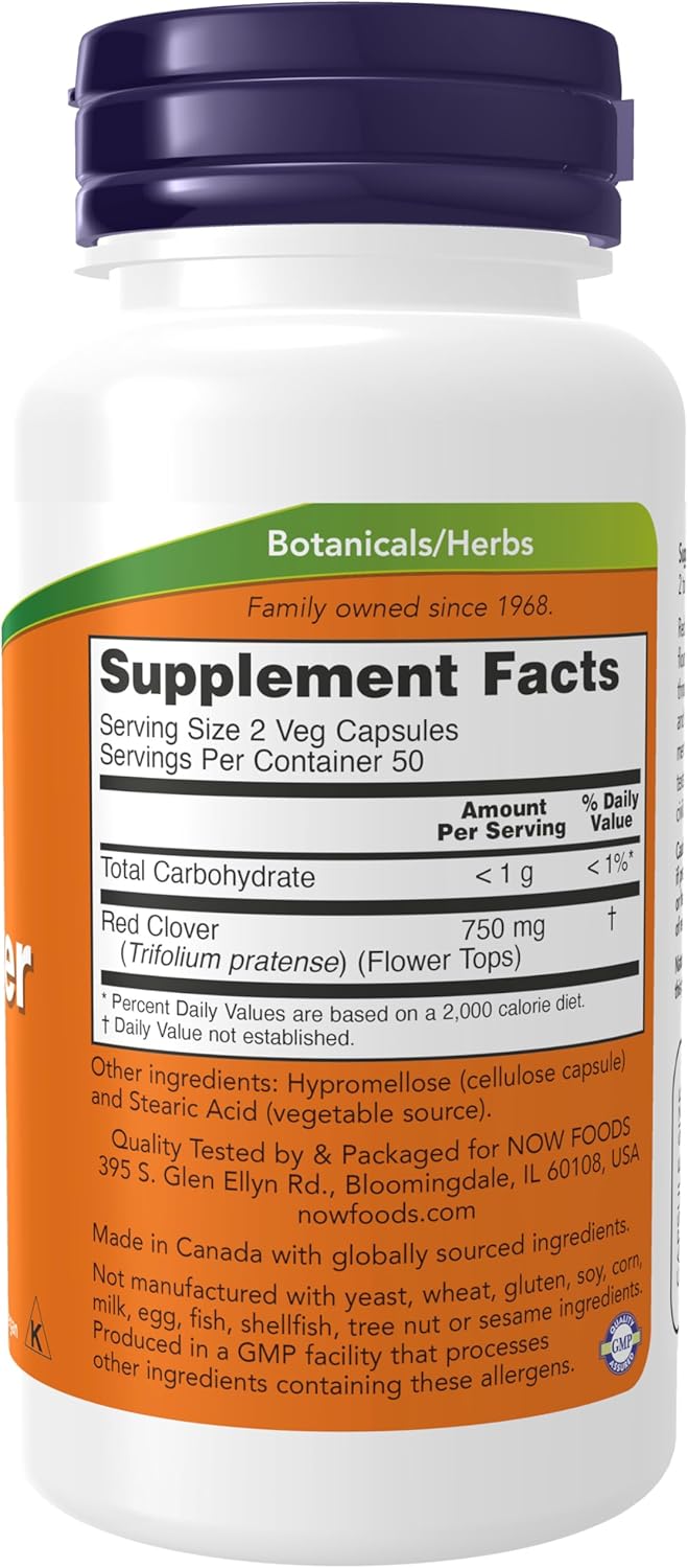 NOW Foods Red Clover Herbal Supplement, 375mg, 100 Veg Capsules