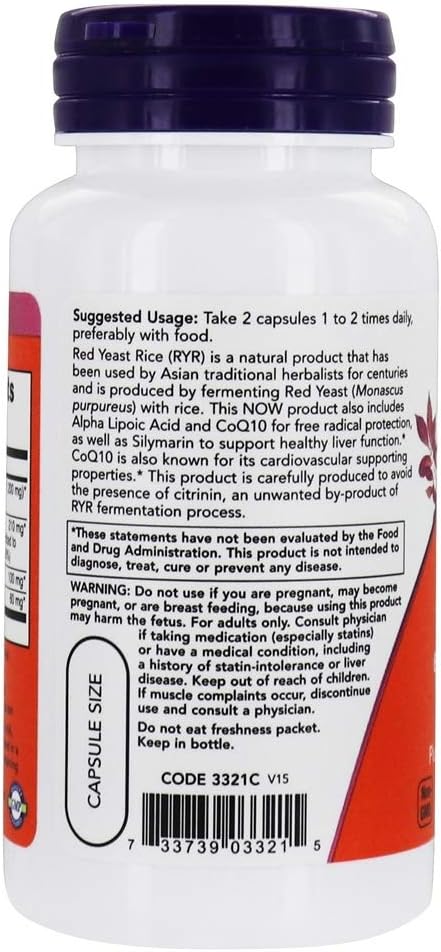 Now Foods Red Yeast Rice600 with CoQ10 Capsules - 60 Count