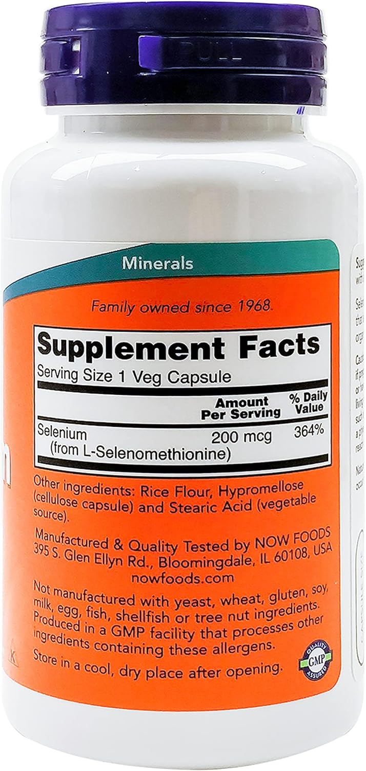 NOW Foods Selenium (L-Selenomethionine) 200 mcg - 180 Veg Capsules - Pack of 2 - Essential Mineral Supplement