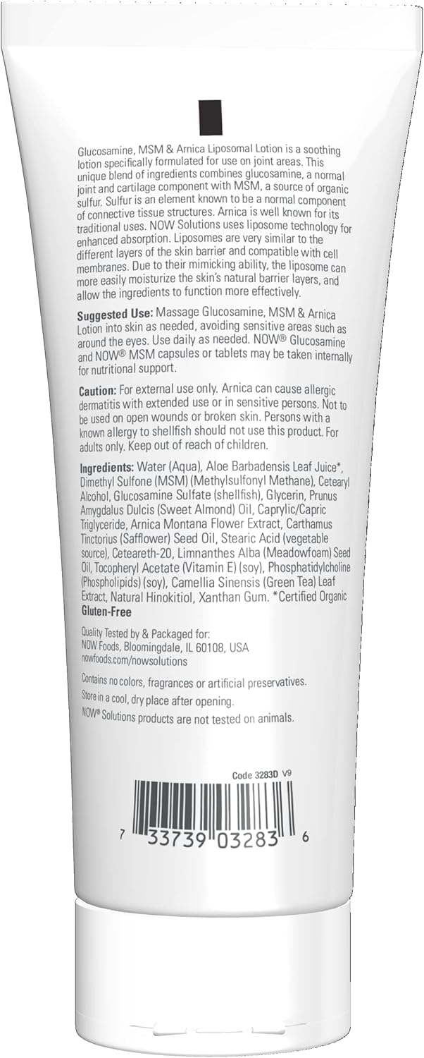 NOW Foods Solutions Joint Support Liposome Lotion, 8-Ounce - Glucosamine, MSM, Arnica, Enhanced Absorption