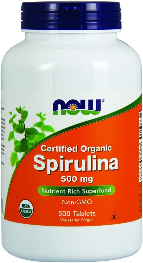 NOW Foods Spirulina Tablets 500mg - 500 Count Bottle - Organic Spirulina Supplement
