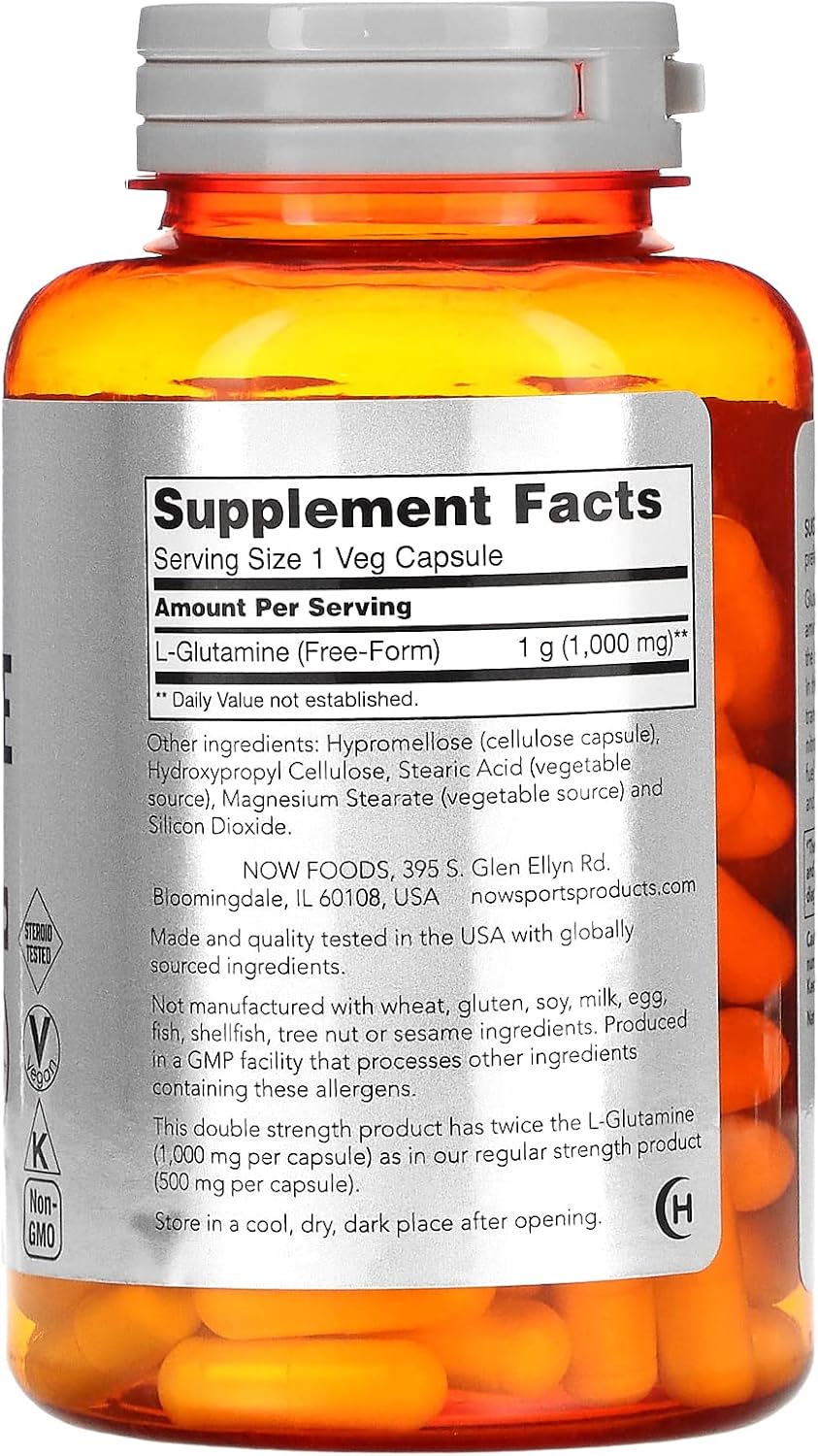 Now Foods Sports L-Glutamine Double Strength 1,000mg 120 Veg Capsules Supplement