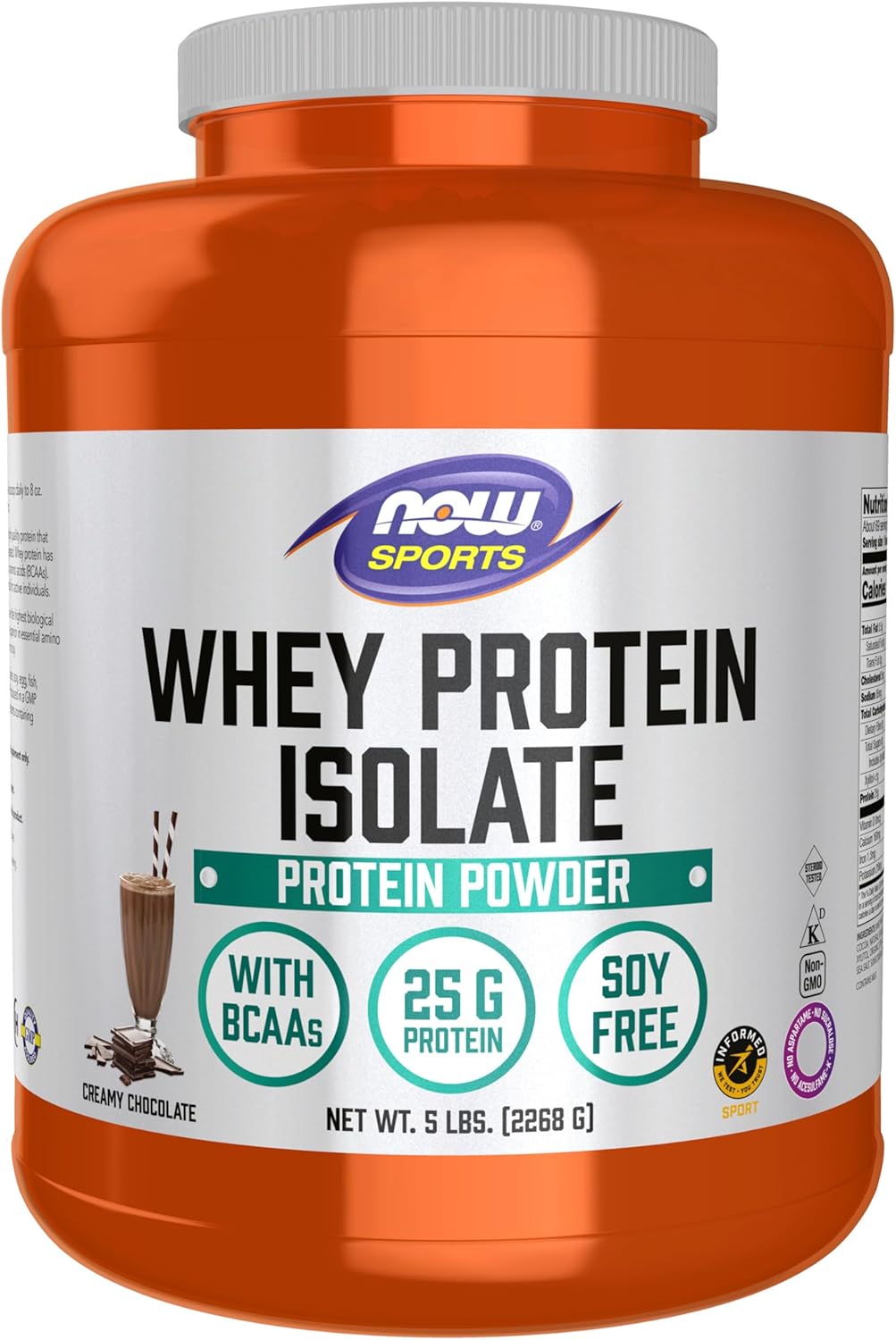 NOW Foods Sports Nutrition Whey Protein Isolate Powder, 5 lb, Creamy Chocolate Flavor, 25g Protein with BCAAs for Muscle Recovery and Growth