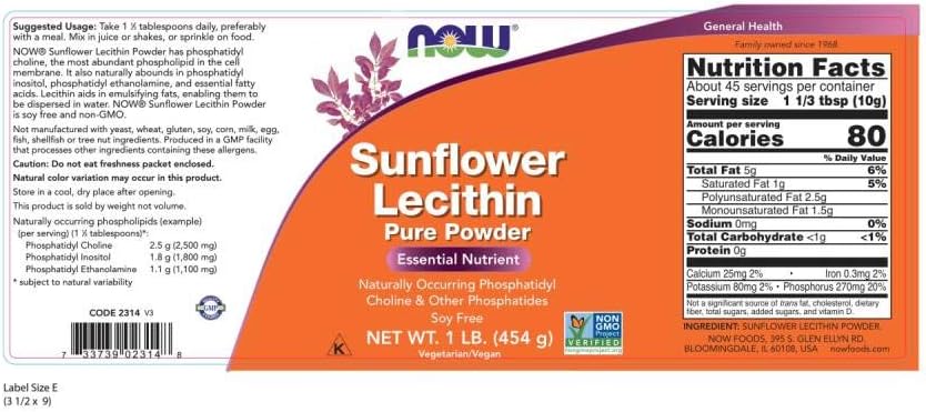 Now Foods Sunflower Lecithin Powder 1 lb (454 g) - Pack of 2