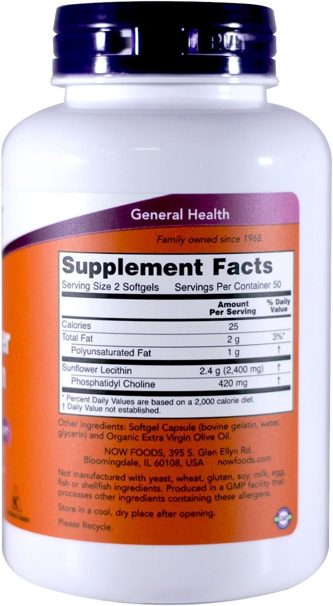 NOW Foods Sunflower Lecithin Softgels - Pack of 100 (2 Pack)