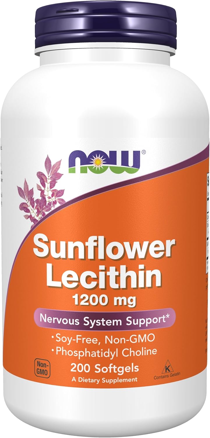 Now Foods Sunflower Lecithin Softgels with Phosphatidyl Choline - 1,200 MG (200 Count) - Non-GMO, Soy-Free