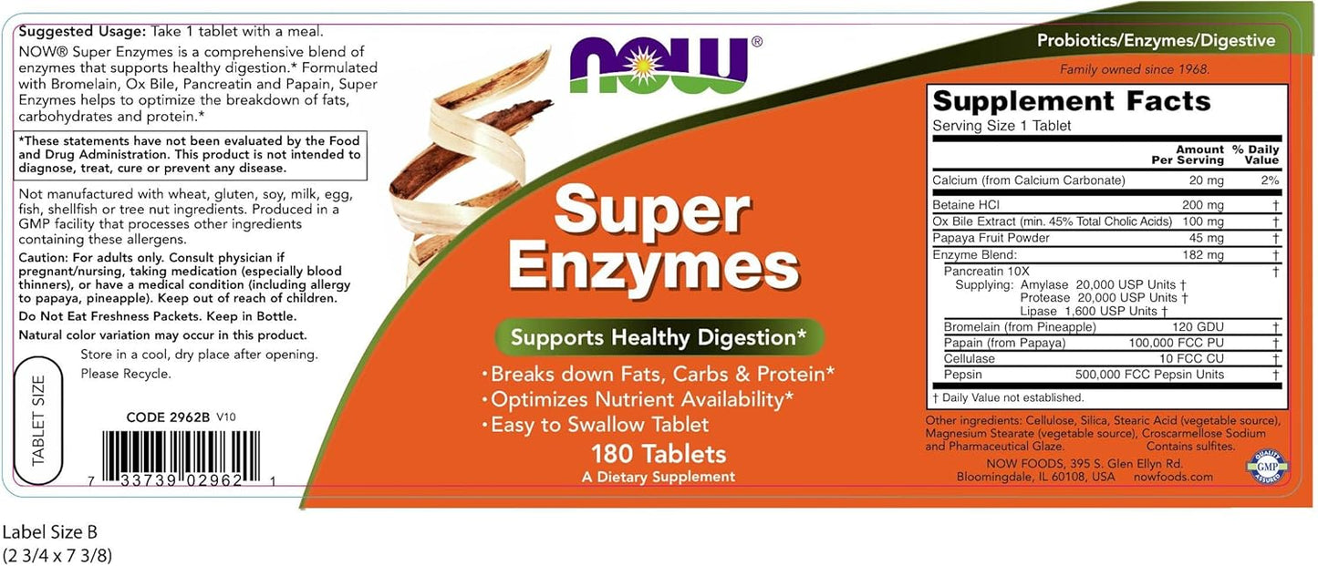 Now Foods Super Enzymes 180 Tablets - Digestive Support Supplement
