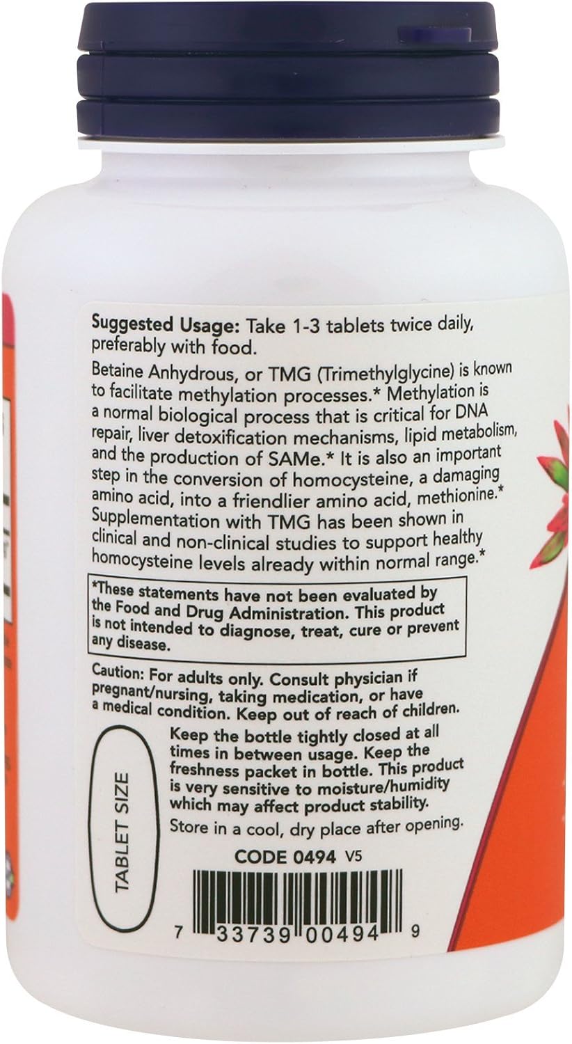 NOW Foods TMG 1000mg Supplement - 200 Capsules, Pack of 2