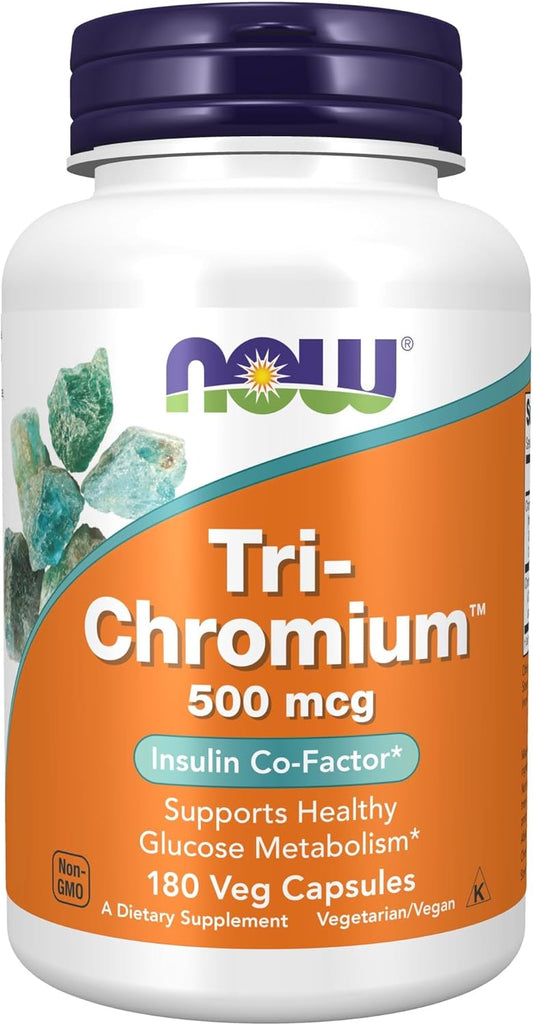 NOW Foods Tri-Chromium™ 500 mcg with Cinnamon, Insulin Co-Factor, 180 Veg Capsules - NOW Supplements