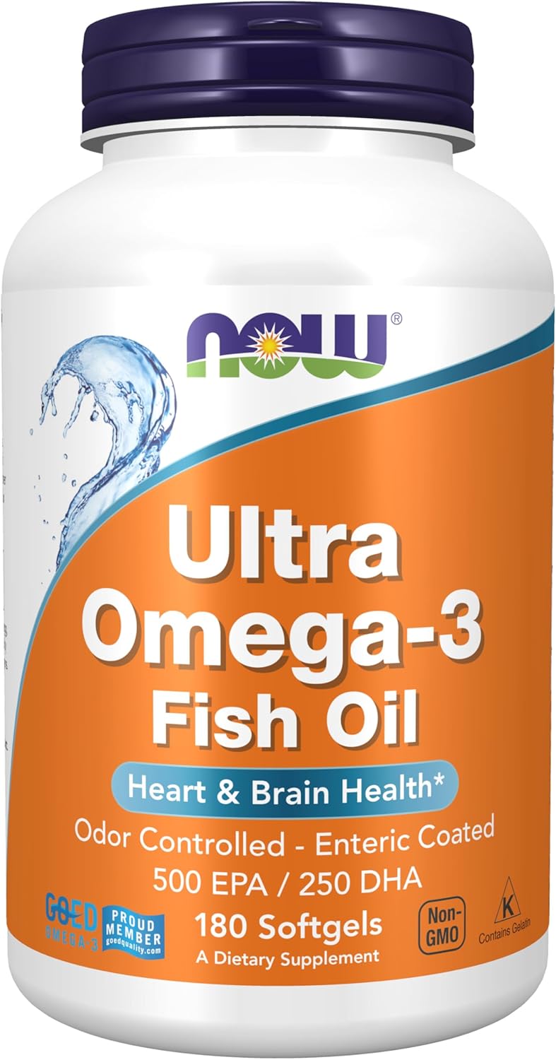 Now Foods Ultra Omega-3 Fish Oil 500 EPA 250 DHA 180 Softgels - High Potency Essential Fatty Acids Supplement