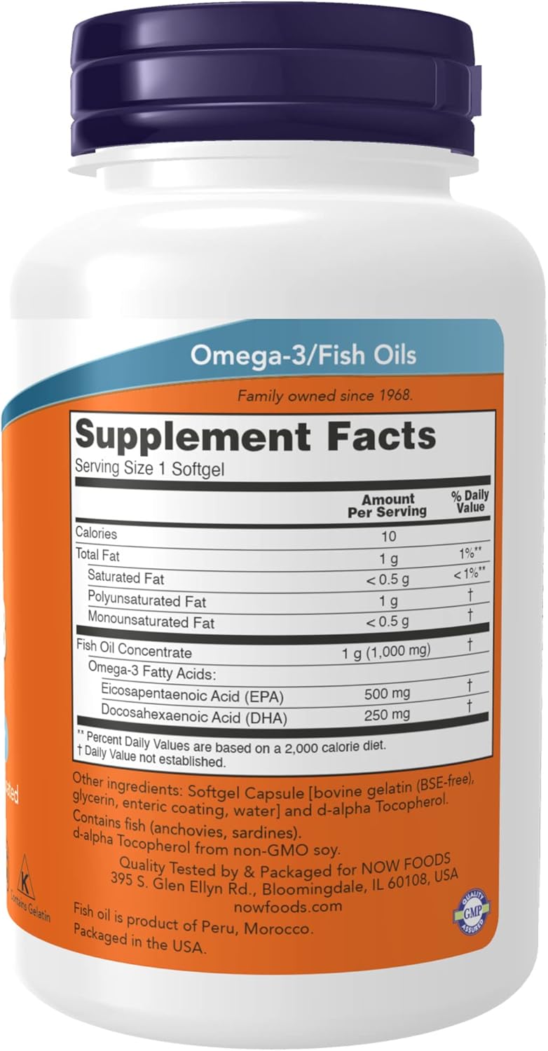 NOW Foods Ultra Omega-3 Supplements, Molecularly Distilled & Enteric Coated, 180 Softgels