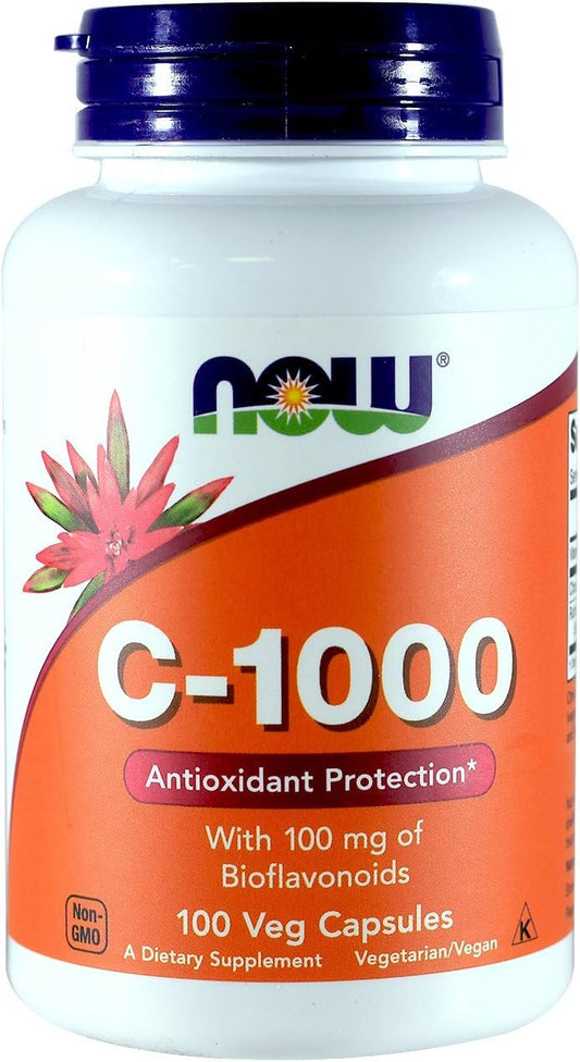 NOW Foods Vitamin C-1000 with Bioflavonoids, 100mg, 200 Capsules - Pack of 2