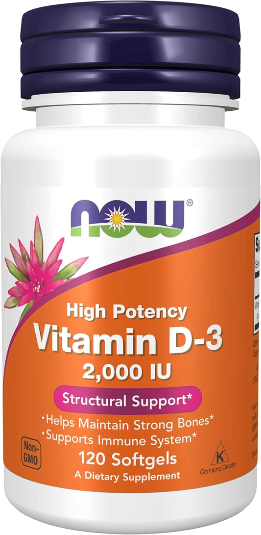 Now Foods Vitamin D-3 50 mcg (2,000 IU) Softgels 120 Count - Pack of 3