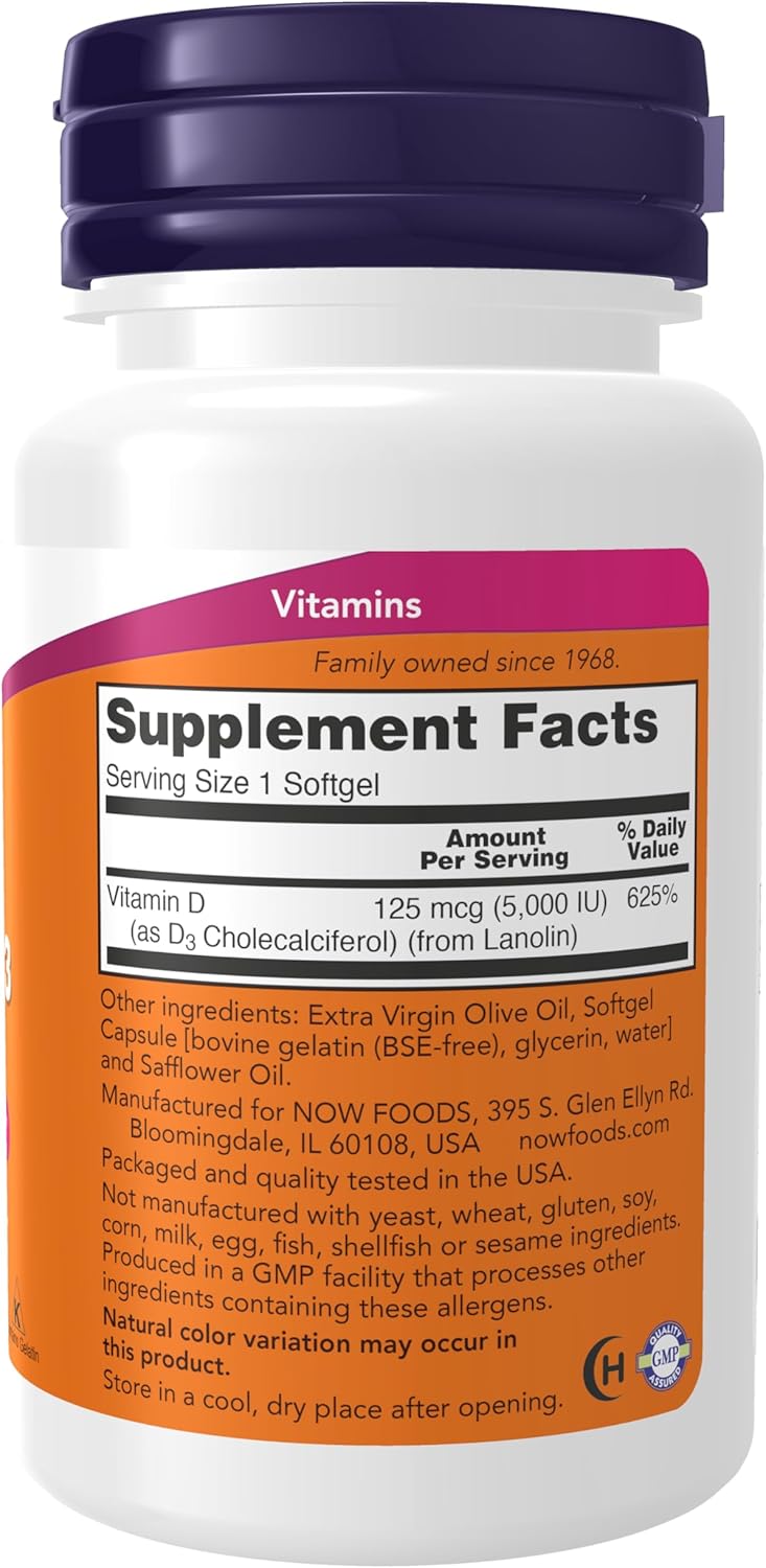 NOW Foods Vitamin D-3 5000 IU Softgels - Twin Pack of 30