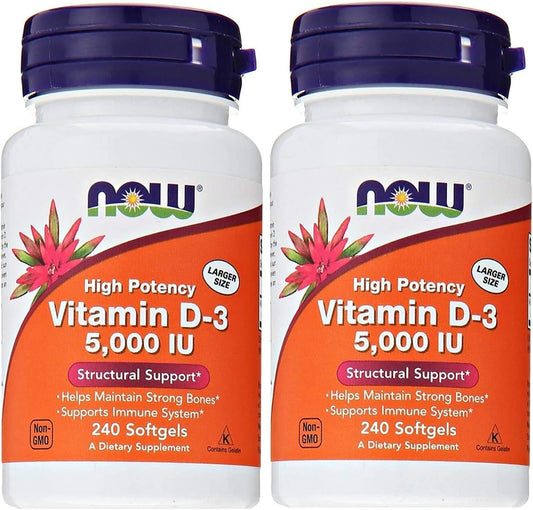 Now Foods Vitamin D3 5,000 IU Softgels - 240 Count (Pack of 2)