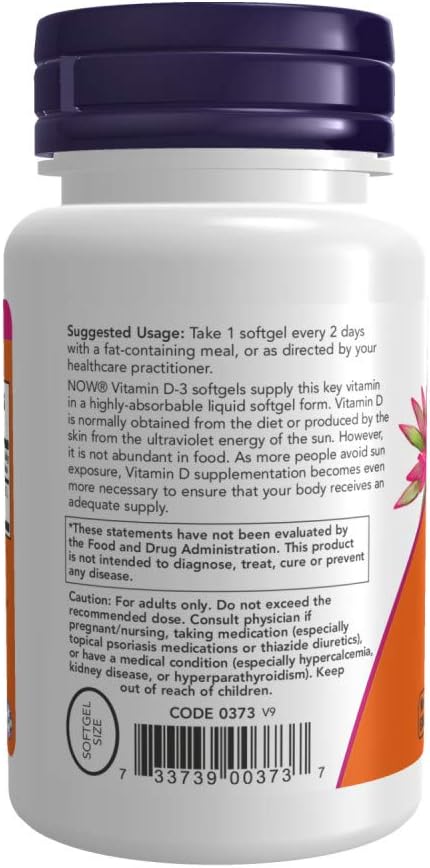 Now Foods Vitamin D3 5,000 IU Softgels - 240 Count (Pack of 2)