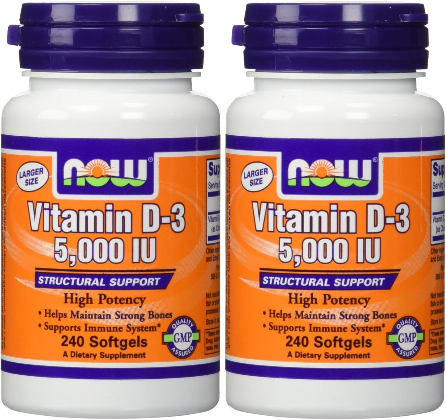 NOW Foods Vitamin D3 5000 IU Supplement - 240 Softgels x 2 Pack