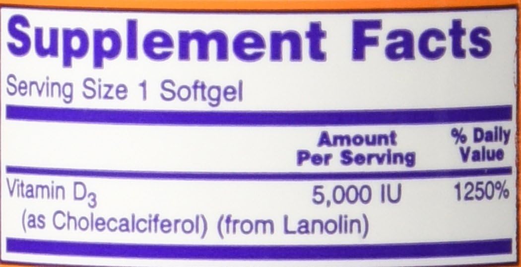 NOW Foods Vitamin D3 5000 IU Supplement - 240 Softgels x 2 Pack