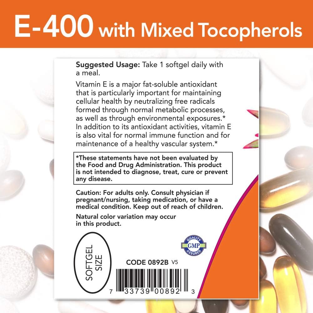 Now Foods Vitamin E-400 Mixed Tocopherols Softgels - Pack of 100