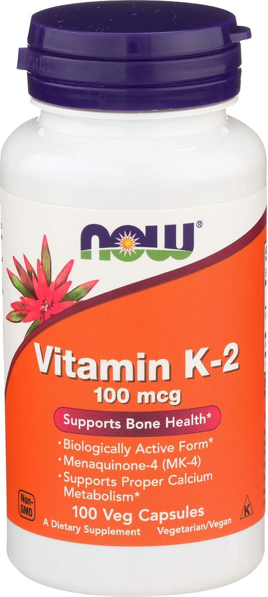 NOW FOODS Vitamin K-2 100 mcg - 100 Vegetarian Capsules, 100 Count