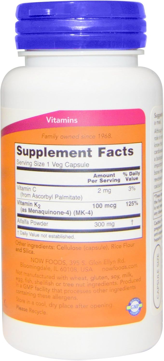 NOW Foods Vitamin K-2 100mcg Capsules - Pack of 200